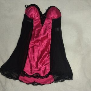 Linea Donatella Pink and Black Satin Chemise